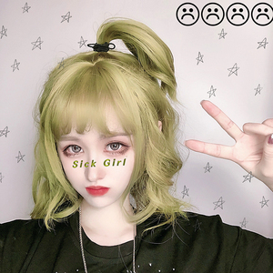 小蜗牛假发绿色中长发空气刘海卷发网红女生造型短发自然蓬松款