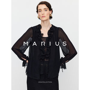 MARIUS |“蒙娜丽莎”真丝乔其纱法式衬衫浪漫泡泡袖假两件荷叶衫