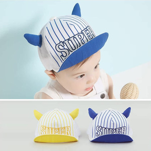 现货韩国婴儿鸭舌帽进口童装夏季男童儿童恶魔牛角网眼遮太阳帽子
