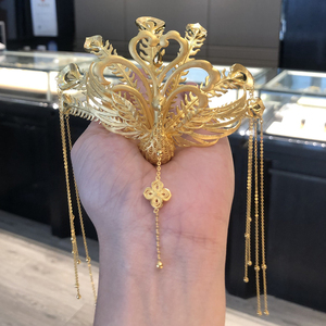 金佰亿古法黄金皇冠头饰结婚女款时尚国风精品工艺足金999金打造