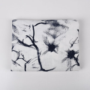 白底蓝色水墨画纯棉竹节梭织布服装手工面料6.4元一米