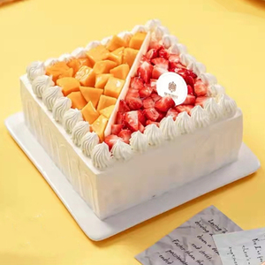 华丰贺氏生日蛋糕水果动物奶油芒果鲜奶福州同城方形爱的双重奏