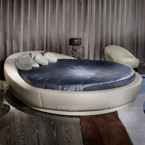 2米圆床 时尚现代主卧大床 圆形米色皮床2.2米港式轻奢双人床定制