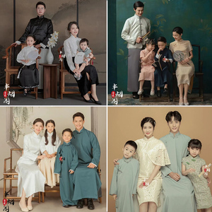 影楼亲子拍照新中式一家四口合影照全家福服装家庭装民国风亲子装