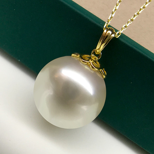 奶油金澳白珍珠吊坠海水珍珠项链坠子单颗加厚18k金女锁骨链气质