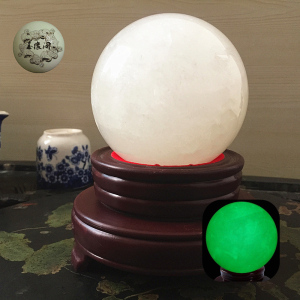 天然冰洲石夜明珠夜光球冰洲石水晶原石精雕开学季特色礼品送底座