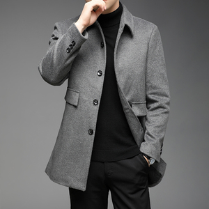 新款男士秋冬中长款羊毛呢外套休闲时尚高端单排扣大衣s9102/p165