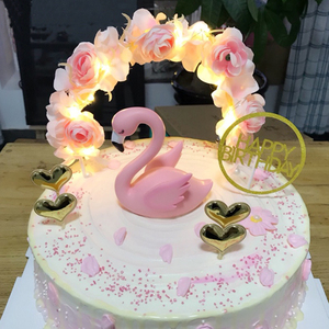 生日蛋糕装饰摆件 花朵拱门 玫瑰花环唯美火烈鸟甜品台 插牌 插件