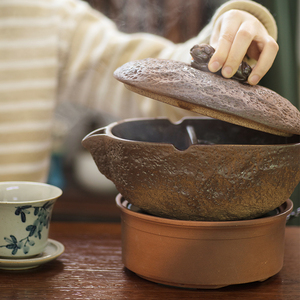 带盖煮茶锅茶汤分离古法煮茶壶白茶花果茶家用陶瓷煮锅带勺煮茶器