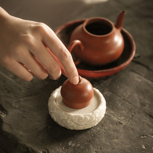 浮雕盖置陶瓷盖托湖田窑青釉茶道配件手工雕刻壶托杯垫杯托茶托