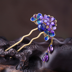 烟雨江南复古风典雅气质发钗紫色仙气水晶流苏步摇发簪明制汉服