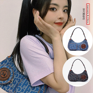 沈梦辰laurence&chico杨超越同款 lc logo牛仔印花豆荚包中号包