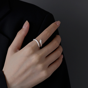 999足银蛇形戒指小众设计素圈时尚个性食指戒高级感独特开口指环