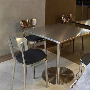 咖啡厅吧台不锈钢靠背餐椅户外铁艺金属小椅子简约轻奢餐桌椅组合