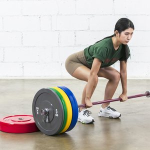 低弹全胶杠铃片抓举挺举硬拉杠铃黑色彩色不锈钢中圈力量健身训练