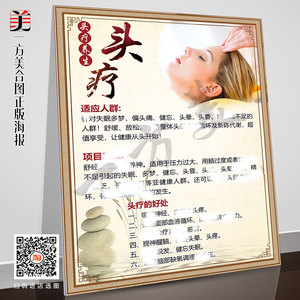 头疗宣传画头部按摩头疗养生海报设计头疗好处装饰画kt板画制作