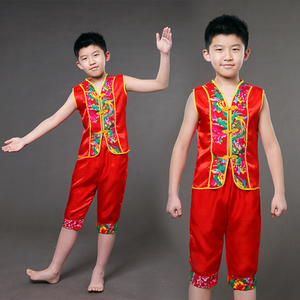 儿童民族风肚兜喜庆表演服装男童秧歌舞蹈服幸福娃汉族舞台演出服