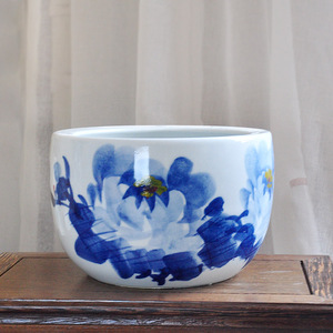 景德镇陶瓷花盆手绘青花瓷聚宝盆阳台树盆植物盆栽包邮牡丹发财树