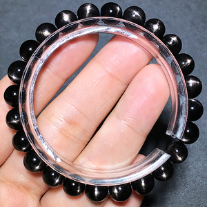 天然古埃及金运石单圈手链十字眼星光猫眼黑银线男士女款水晶手串