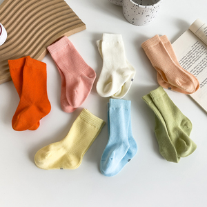 婴儿袜子春秋纯棉薄款男女宝宝纯色中长筒袜子糖果色堆堆袜0-1岁