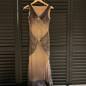 sasa法式复古渐变网纱吊带连衣裙女夏季新款希腊女神惊艳高级长裙