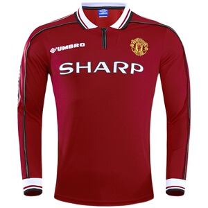 9899三冠王曼联主场红色长袖球衣 贝克汉姆7号吉格斯11号泰版复刻