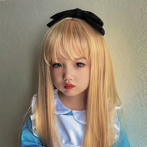 美宿儿童假发女孩空气齐刘海长直发自然仿真拍照发型萌娃全头套式