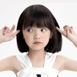 儿童假发女孩短发空气刘海女童波波头自然时尚模特拍照写真全头套