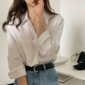 韩版宽松长袖oversize白色衬衫外套女设计感中长款休闲防晒衬衣