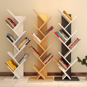 书架简易实木置物架家用桌上落地简约现代经济型省空间小书柜树形