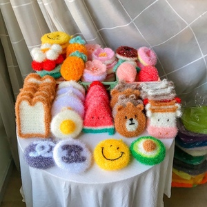 韩国ins樱花卡通笑脸面包手工家儿童洗碗巾百洁布抹布-厨房小装饰