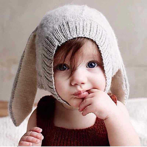 韩版儿童帽子ins爆款兔子耳朵毛线帽婴儿手工加绒帽儿童秋冬帽子