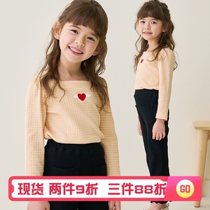 bebezoo韩国童装2024春女童条纹T恤泡泡袖长袖方领儿童上衣打底衫