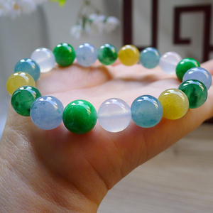 平生翡翠ys196天然a货冰种七彩多宝翡翠手珠串玉珠子珠链翡翠手串