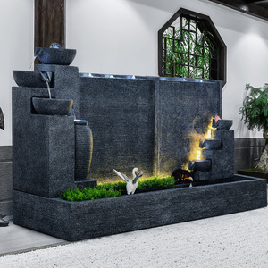 成品水幕墙流水屏风庭院照壁墙景观鱼池背景装饰品室外石材流水墙