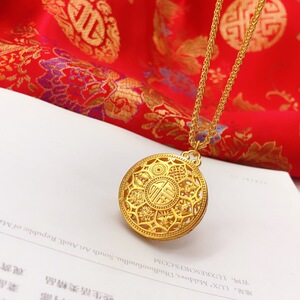 古法传承莲花平安牌佛传八宝项链吊坠 佛教仿金项链套装沙金坠子