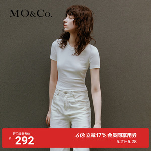 MOCO圆领短袖修身收腰短款露脐弹力T恤上衣上装摩安珂