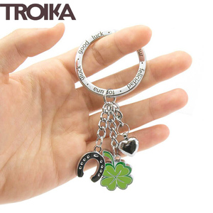 德国troika幸运马蹄铁与四叶草钥匙扣挂件 创意包包挂饰吉祥礼物