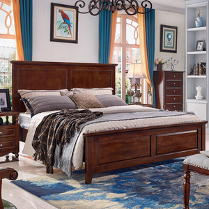 美式乡村全实木床简约1.8米双人床1.5米小美风格做旧卧室成套家具