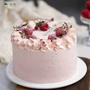 啃啃 唯美草莓香缇奶油树莓装饰动物奶油生日蛋糕西安同城配送