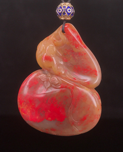 黄冻昌化鸡血石挂件 福禄寿 葫芦蝙蝠在眼前 生日礼物国石收藏品