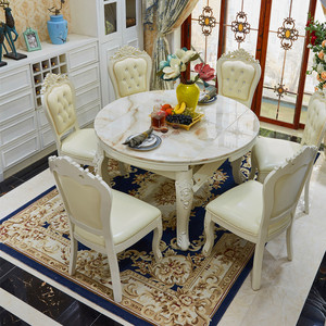 欧式餐桌椅组合实木方桌现代简约多功能伸缩大理石面家用圆桌家具
