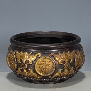 大清乾隆年制铜器鎏金聚宝盆古玩杂项古董旧货收藏品全品老物件