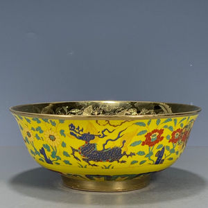 古董古玩旧货古瓷杂项收藏大明成化年制斗彩鎏金麒麟碗宫廷御用瓷