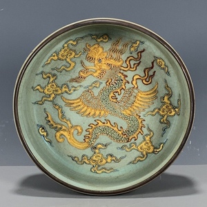 古代宋汝窑足洗古董古玩珐华彩龙纹洗收藏真品包老保真老物件瓷
