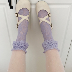 日本蕾丝袜Lolita软妹短袜夏薄款白色丝袜可爱玫瑰少女花边袜网袜