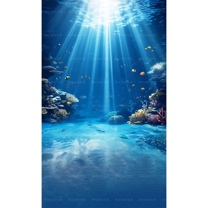 新款海景海底世界珊瑚室内背景布直播商拍婚纱影楼摄影道具背景纸