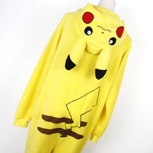 呆萌皮卡丘珊瑚绒连体衣可爱cos秋冬保暖情侣动漫连帽睡衣家居服