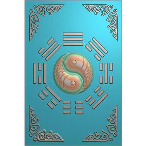 阴阳鱼八卦双鱼牌子木雕玉雕乾坤挂件精雕图浮雕灰度图电脑雕刻