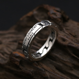 S925纯银饰品单环个性锁链戒指男女款做旧食指戒时尚泰银指环